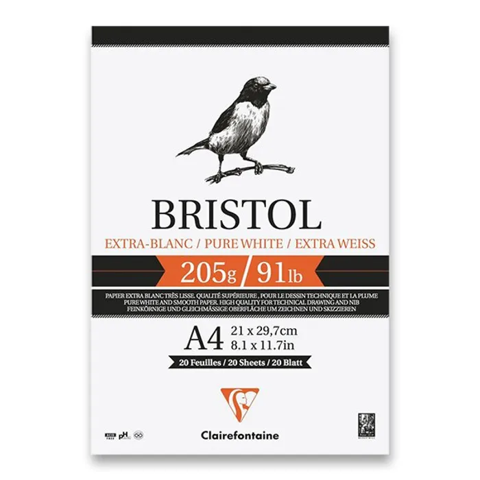 Główne zdjęcie produktu Blok Clairefontaine Bristol A4, 20 listů, 205 g