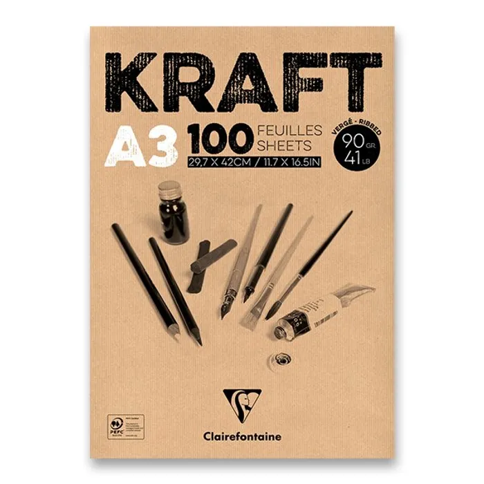 Główne zdjęcie produktu Blok Clairefontaine Brown Kraft A3, 100 listů, 90 g