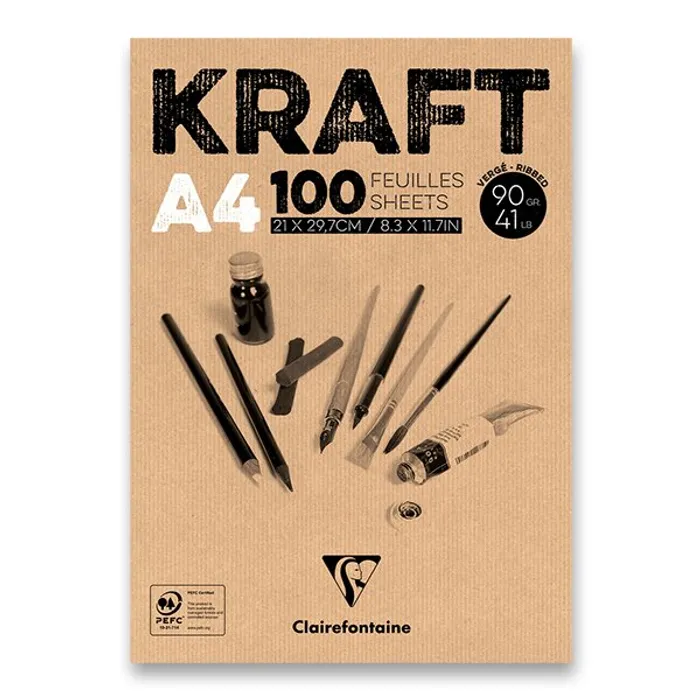 Główne zdjęcie produktu Blok Clairefontaine Brown Kraft A4, 100 listů, 90 g