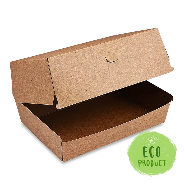 Główne zdjęcie produktu Box na hamburger PLUS, 19,5 x 13,5 x 10 cm, hnědý, nepromastitelný [50 ks]