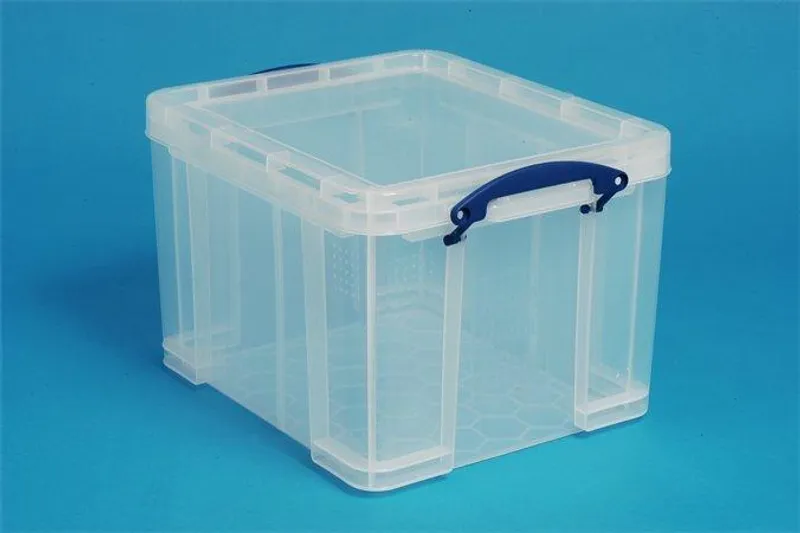 Główne zdjęcie produktu Box na skladování závěsných složek a pořadačů, plastový, s víkem, 35 l, průhledný, REALLY
