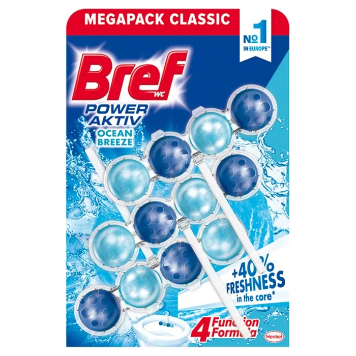 Główne zdjęcie produktu Bref Power Aktiv 4 Formula Ocean Breeze WC blok pro hygienickou čistotu a svěžest 3 x 50 g