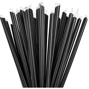 Słomki plastikowe BUBBLE TEA 12x210mm czarne [250 szt.] (wielokrotnego użytku)