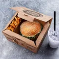 Burger box (z tektury falistej) 2-dzielny kraft z nadrukiem 210 x 160 x 100 mm [100 szt]
