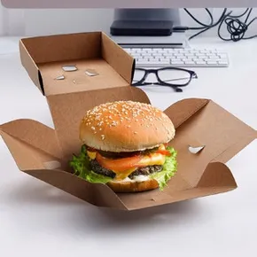 Burger box (PAP FSC Mix) rozkładany tłuszczoodporny kraft 120 x 120 x 100 mm [100 szt]