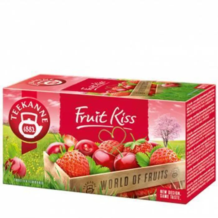 Główne zdjęcie produktu Čaj ovocný, 20x2,5 g, TEEKANNE, "Fruit kiss", jahoda-třešeň