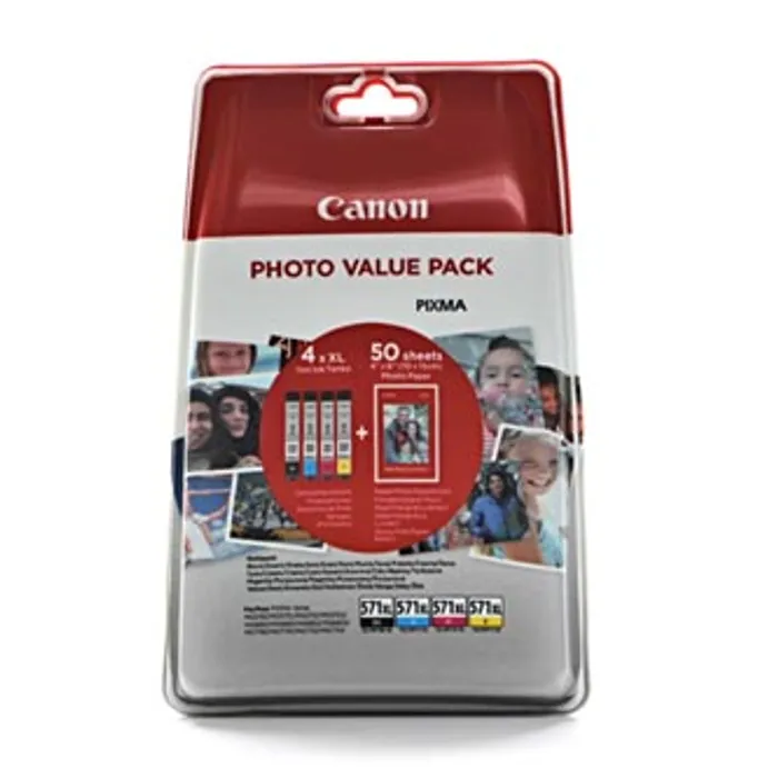 Główne zdjęcie produktu Canon originální ink 0332C005, cmyk, CLI-571XL C/M/Y/BK + 50x PP-201, Canon Pixma MG6850,