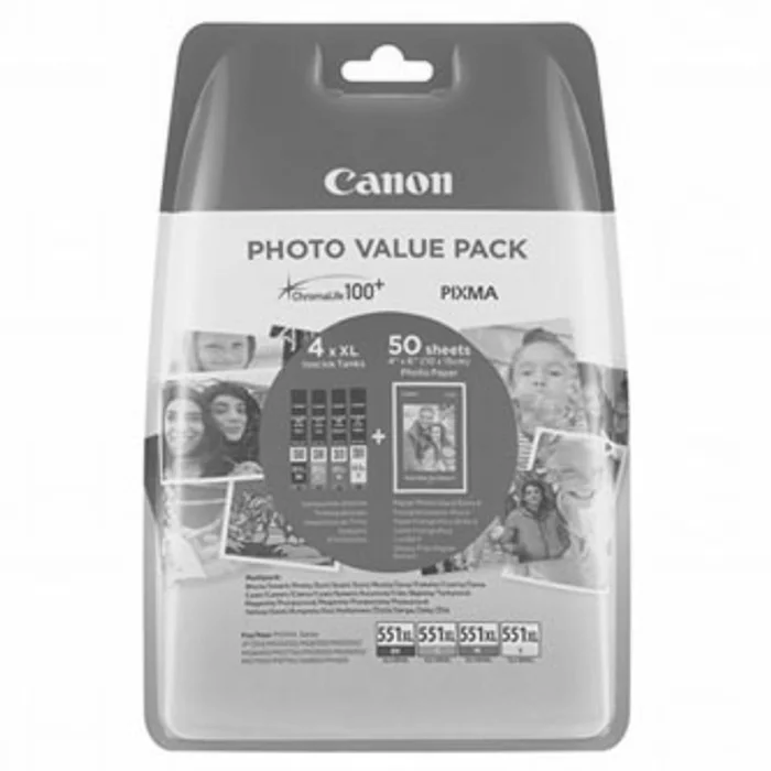 Główne zdjęcie produktu Canon originální ink CLI-551XL C/M/Y/BK Photo Paper Value Pack, CMYK, blistr, 6443B006, C