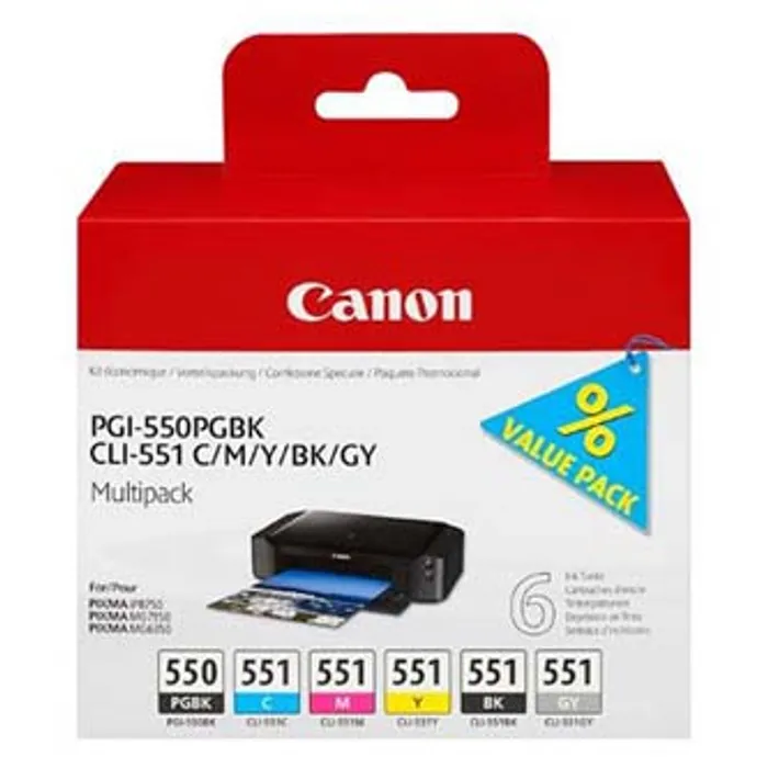 Główne zdjęcie produktu Canon originální ink PGI-550/CLI-551PGBK/C/M/Y/BK/GY Multipack, black/color, 6496B005, Ca