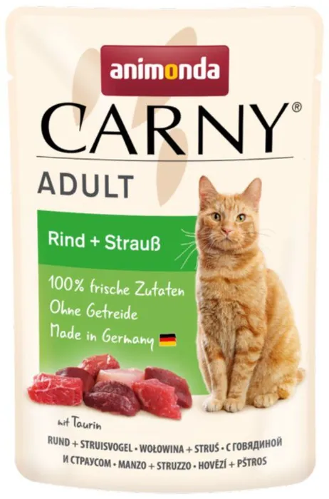 Główne zdjęcie produktu Carny Adult 85 g hovězí + pštros, kapsička pro kočky