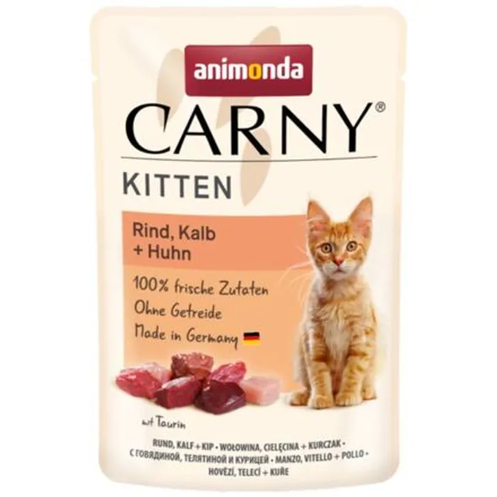 Główne zdjęcie produktu Carny Kitten 85 g hovězí, telecí+kuřecí, kapsička pro koťata
