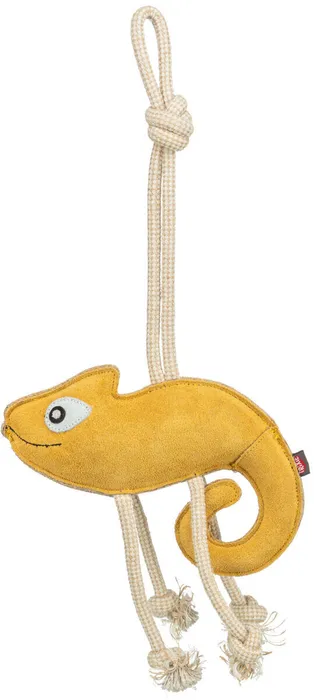 Główne zdjęcie produktu Chamelion - chameleon na laně, 45 cm, hračka pro psy, 100% pravá kůže/lano, žlutá