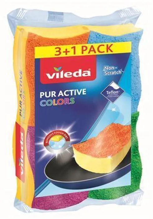 Główne zdjęcie produktu Čistící houba "Pure Active Colors", 3+1 ks, VILEDA