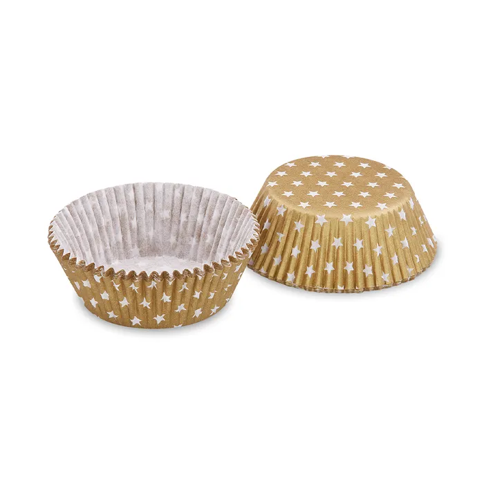 Główne zdjęcie produktu Cukrářské košíčky zlaté s bílými hvězdičkami průměr 50x30mm [40ks]