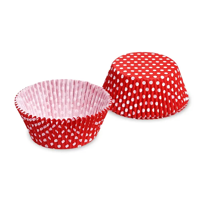 Główne zdjęcie produktu Cukrářský košíček (PAP) Puntíky červený průměr 50 x 30 mm [40 ks]
