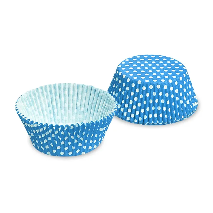 Główne zdjęcie produktu Cukrářský košíček (PAP) Puntíky modrý průměr 50 x 30 mm [40 ks]
