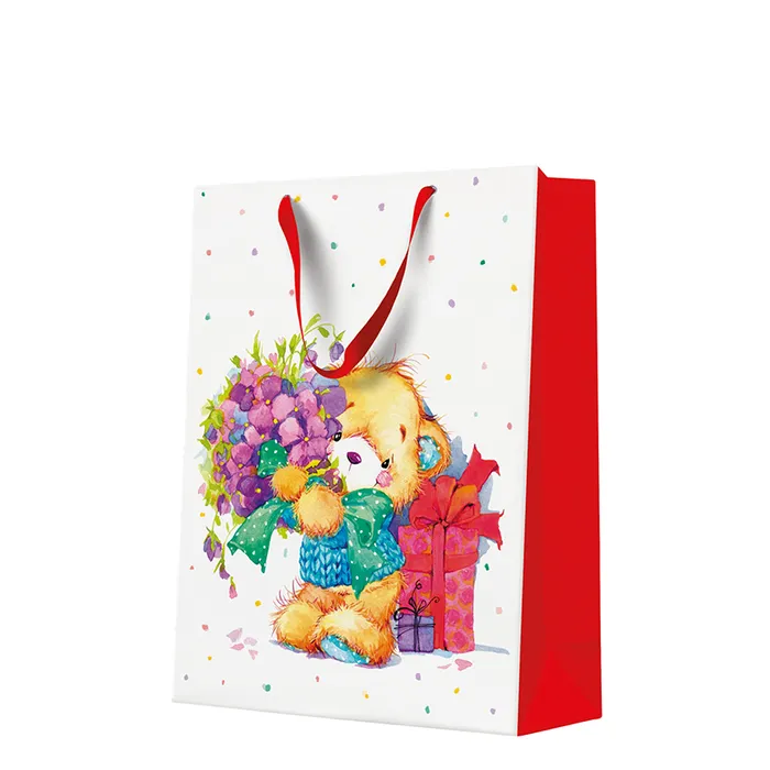 Główne zdjęcie produktu Dárková taška big - Teddy Bear with Flowers 30x12x41 cm