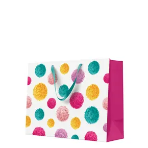 Torba prezentowa pozioma - COLORFUL POMPOMS 33,5x13x26,5 cm