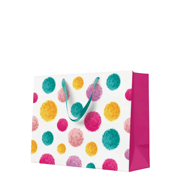 Główne zdjęcie produktu Dárková taška horizontal - COLORFUL POMPOMS 33,5x13x26,5 cm