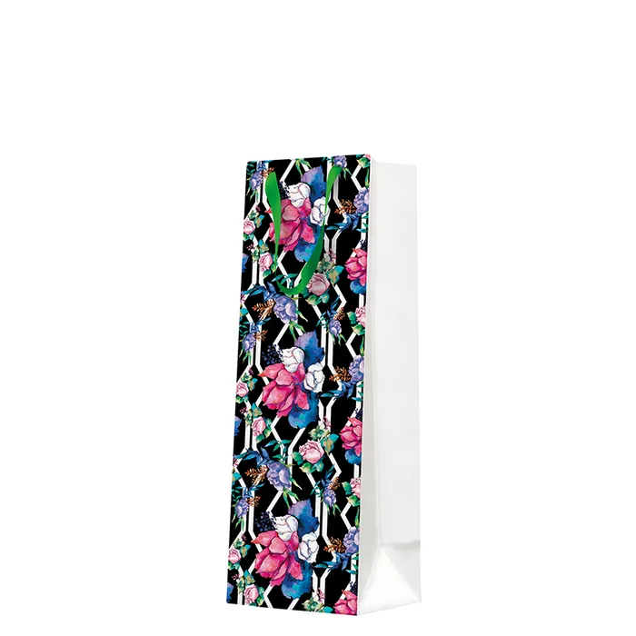 Główne zdjęcie produktu Dárková taška na láhev - Floral Botanical Pattern 12x10x37 cm