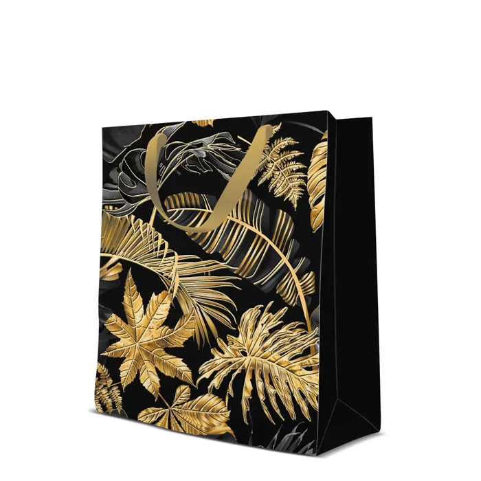 Główne zdjęcie produktu Dárková taška premium střední - Gold Leaves 20x10x25 cm