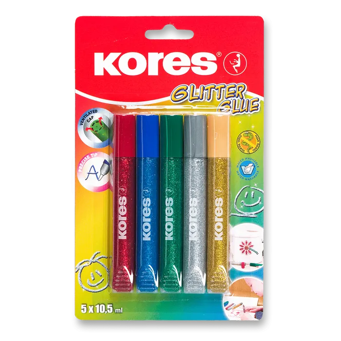 Główne zdjęcie produktu Dekorační lepidlo Kores Glitter Glue 5 x 10,5 ml, metalické barvy