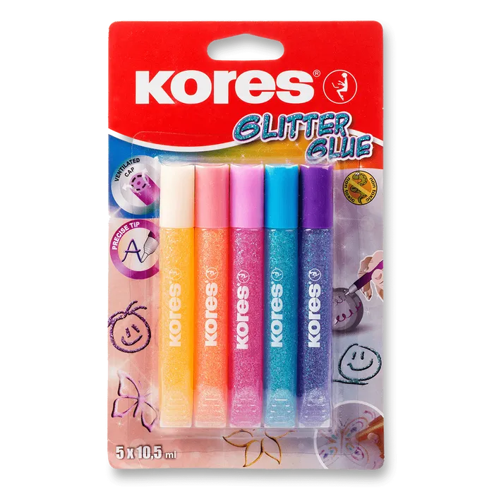 Główne zdjęcie produktu Dekorační lepidlo Kores Glitter Glue 5 x 10,5 ml, pastelové barvy