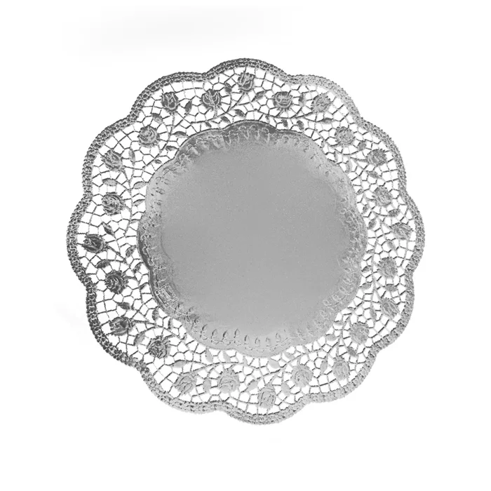 Główne zdjęcie produktu Dekorativní krajky kulaté, stříbrné průměr 30 cm [4 ks]