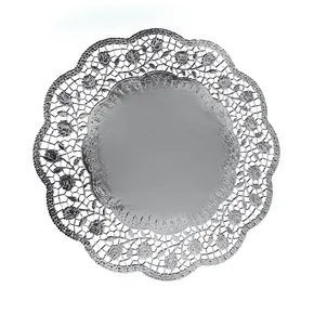 Serwetka dekoracyjna (PAP/ALU) okrągła srebrna średnica 36cm [4 szt]