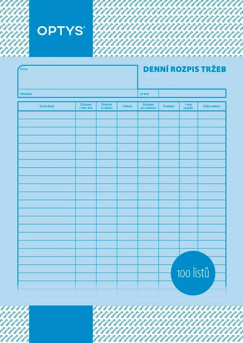 Główne zdjęcie produktu Denní rozpis tržby A4, 100 listů 1054