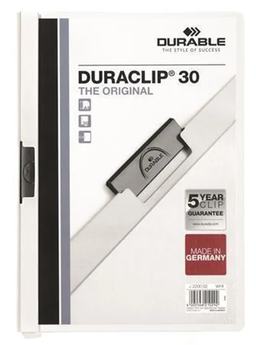 Główne zdjęcie produktu Desky s rychlovazačem "DURACLIP® 30", bílá, s klipem, A4, DURABLE