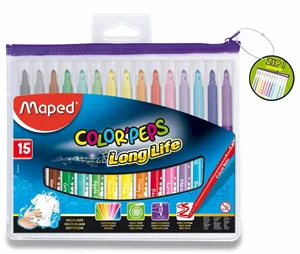 Markery dla dzieci Maped Color'Peps Long Life, zapinane na zamek, 15 kolorów