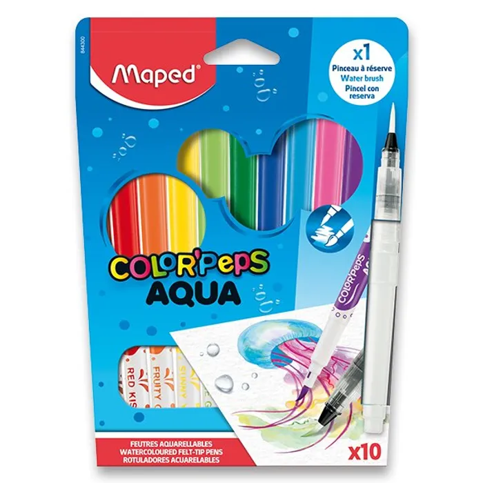 Główne zdjęcie produktu Dětské fixy Maped Color'Peps Aqua sada 10 barev + vodní štětec