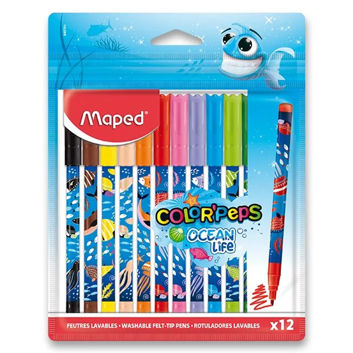 Główne zdjęcie produktu Dětské fixy Maped Color'Peps Ocean Life Decorated 12 barev