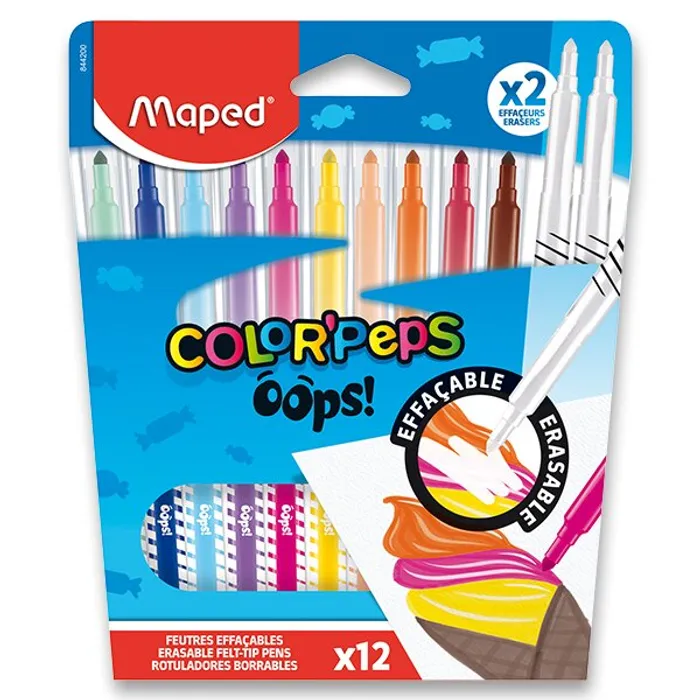Główne zdjęcie produktu Dětské fixy Maped Color'Peps Oops sada 12 barev + 2 zmizíky