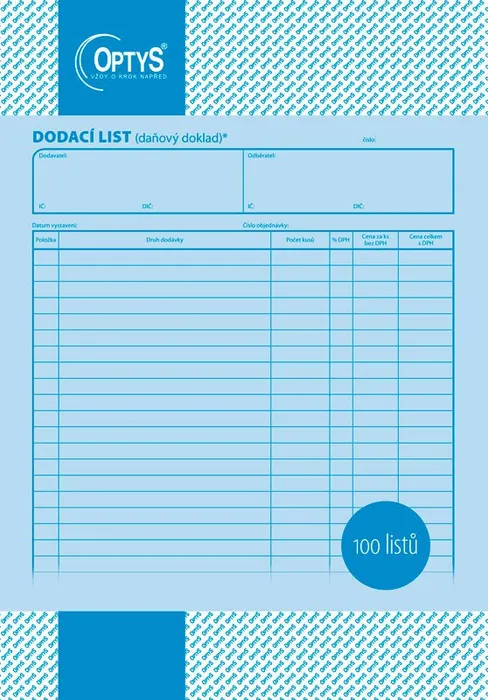 Główne zdjęcie produktu Dodací list A4, 100 listů 1043