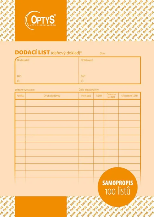 Główne zdjęcie produktu Dodací list A5, samopropisovací, 100 listů 1077