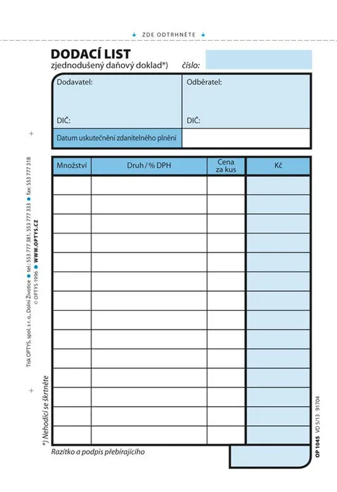 Główne zdjęcie produktu Dodací list, A6, 100 listů 1045