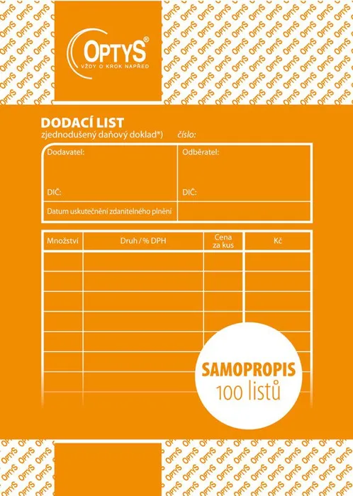 Główne zdjęcie produktu Dodací list A6, samopropisovací, 100 listů 1078