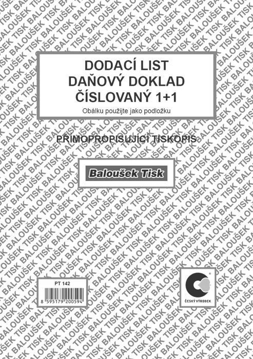 Główne zdjęcie produktu Dodací list - daňový doklad A5 číslovaný - EET PT142