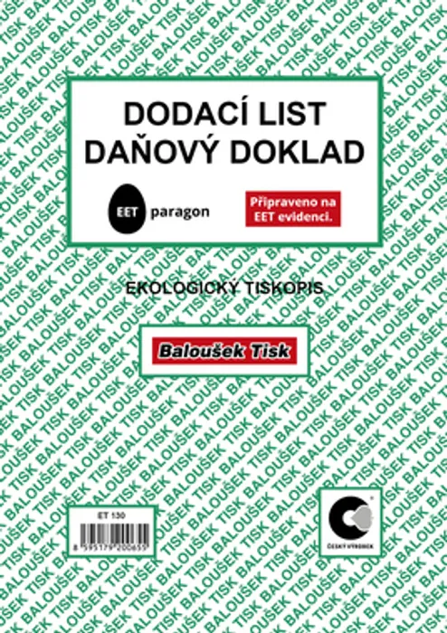 Główne zdjęcie produktu Dodací list - daňový doklad A5 - EET ET130