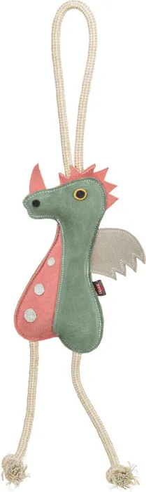 Główne zdjęcie produktu Dragon - dráček na laně, 55 cm, hračka pro psy, 100% pravá kůže/lano, zelená