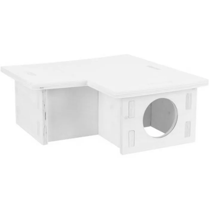 Główne zdjęcie produktu Dřevěný domeček pro hlodavce tvar L, 3 komory, 25 x 10 x 25 cm