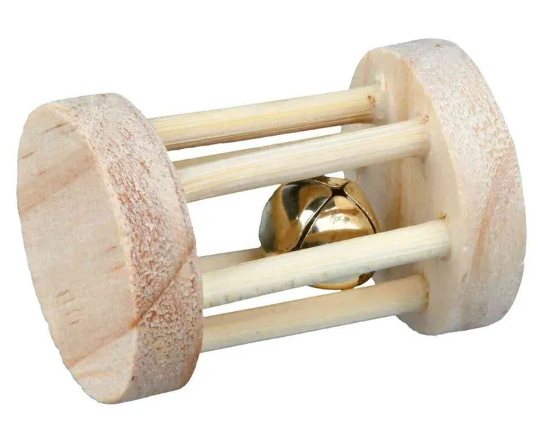 Główne zdjęcie produktu Dřevěný váleček s rolničkou pro křečky a myši o 3.5 × 5 cm