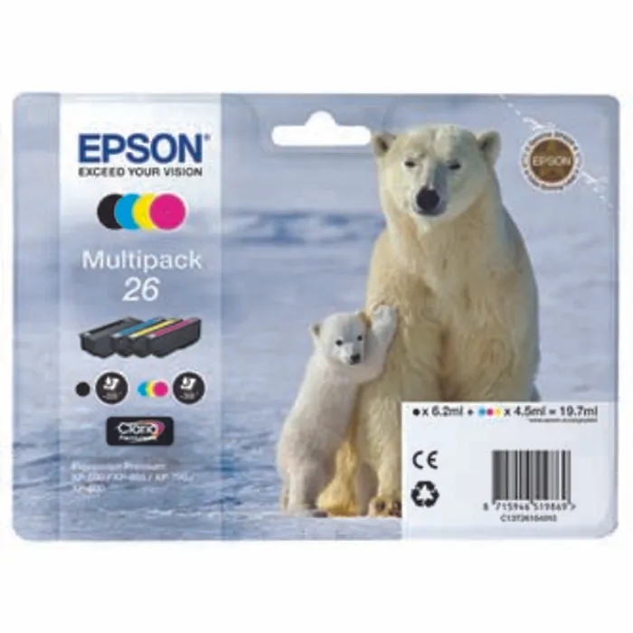 Główne zdjęcie produktu Epson originální ink C13T26164010, T261640, CMYK, 3x4,5/6,2ml, Epson Expression Premium X