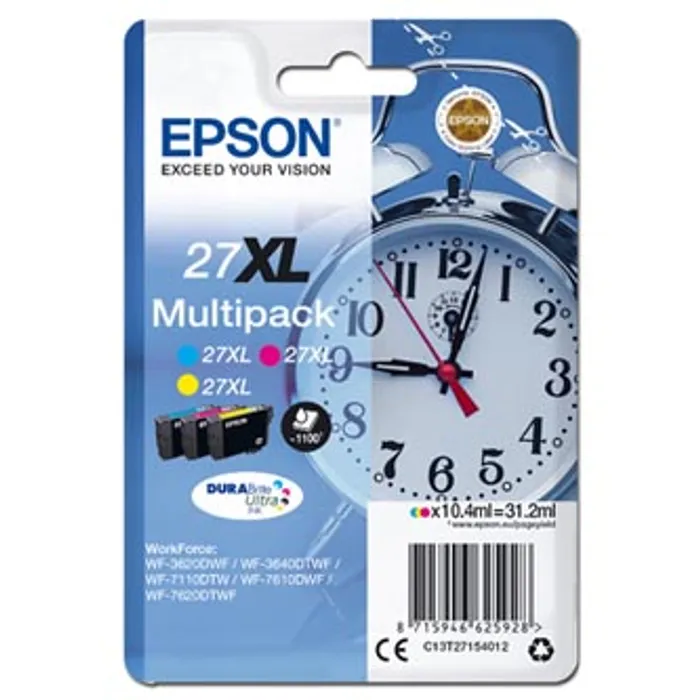 Główne zdjęcie produktu Epson originální ink C13T27154012, 27XL, color, 3x10,4ml, Epson WF-3620, 3640, 7110, 7610