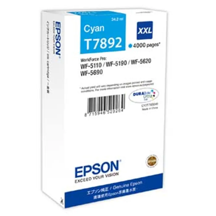 Główne zdjęcie produktu Epson originální ink C13T789240, T789, XXL, cyan, 4000str., 34ml, 1ks, Epson WorkForce Pr