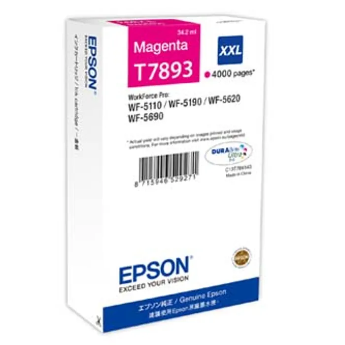 Główne zdjęcie produktu Epson originální ink C13T789340, T789, XXL, magenta, 4000str., 34ml, 1ks, Epson WorkForce