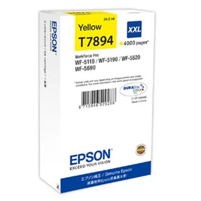 Główne zdjęcie produktu Epson originální ink C13T789440, T789, XXL, yellow, 4000str., 34ml, 1ks, Epson WorkForce