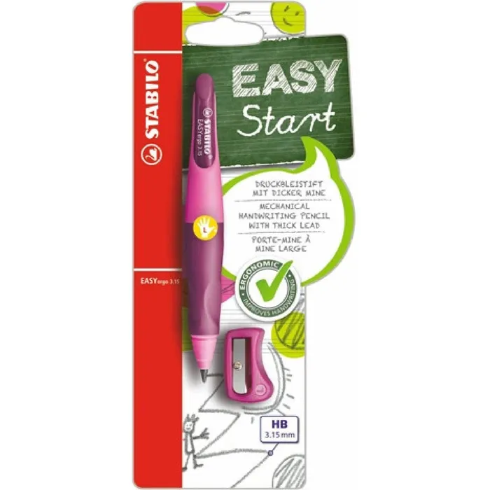 Główne zdjęcie produktu Ergonomická mech. tužka pro leváky - STABILO EASYergo 3.15 růžová/fialová HB+ořezávátko